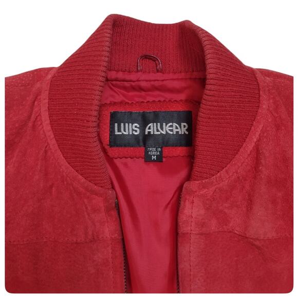 LUIS ALVEAR Vintage Red Suede Coat Size M Leather Bomber Jacket Oversized Unisex - Picture 13 of 15